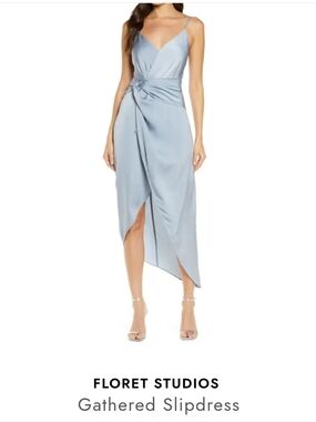 Floret Studios Gathered Twist Waist Light Slate Slip Dress Size Small‎